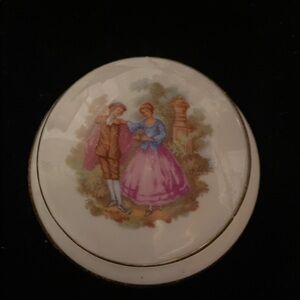 Limoges Vintage Porcelain Trinket Box with Romantic Scene